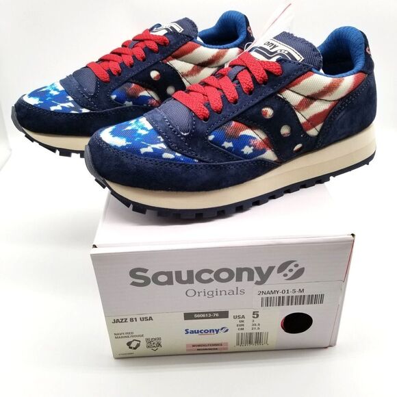 Saucony Women Jazz 81 USA Sneakers Size 5 Navy Red  Low Top - Picture 1 of 6
